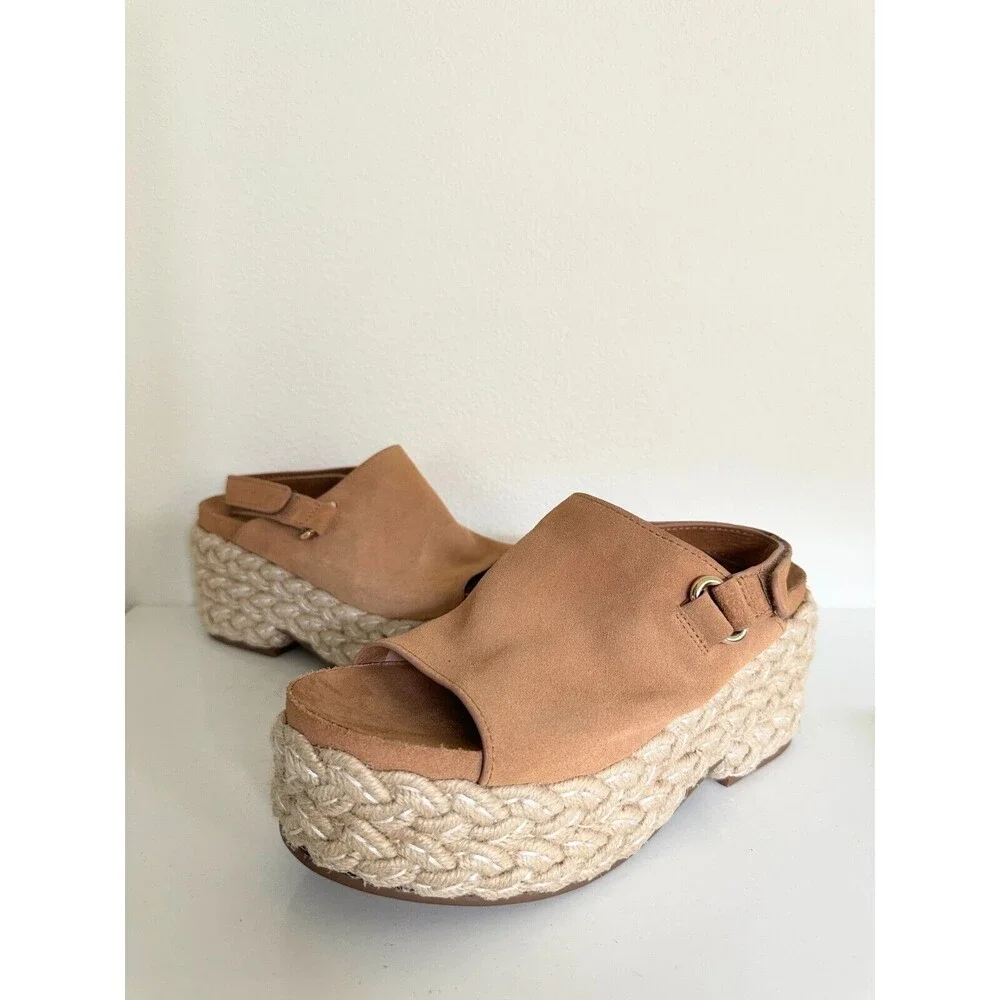 Kelsi Dagger Brooklyn Keys Platform Sandal Espadrille Buckle Strap Tan Women 9.5